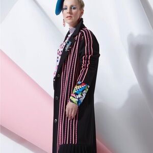 Joanne Hynes Black and Neon Pink One Off Coat